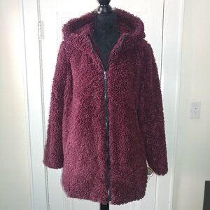 Isaac Mizrahi Live: Plum Hooded Full Zip Faux Fur/Teddy Jacket - Women's Size 10
